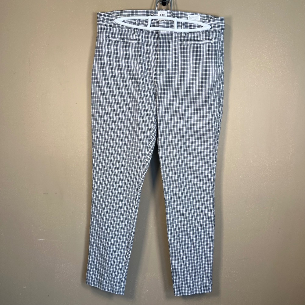 Gap Signature Skinny Ankle Pants Womens 8 Blue White‎ Plaid Stretch Trousers